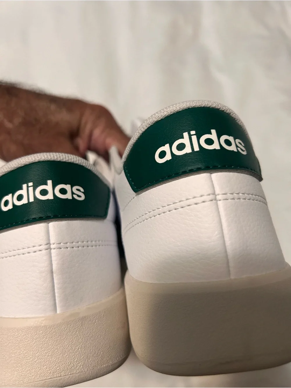 adidas White Sneakers with Dark Green Stripes